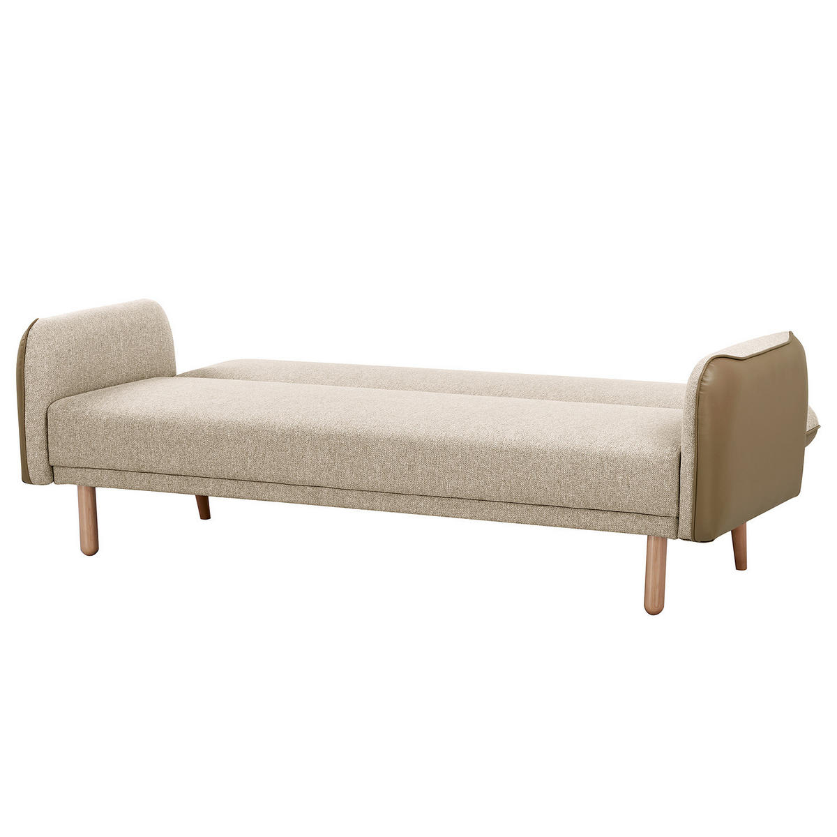 SCHLAFSOFA - Beige - Massivholz - Textil - 198 x 89 x 83 cm - Eichefarben/Beige, Holz/Birkenholz (198/89/83cm) - home24