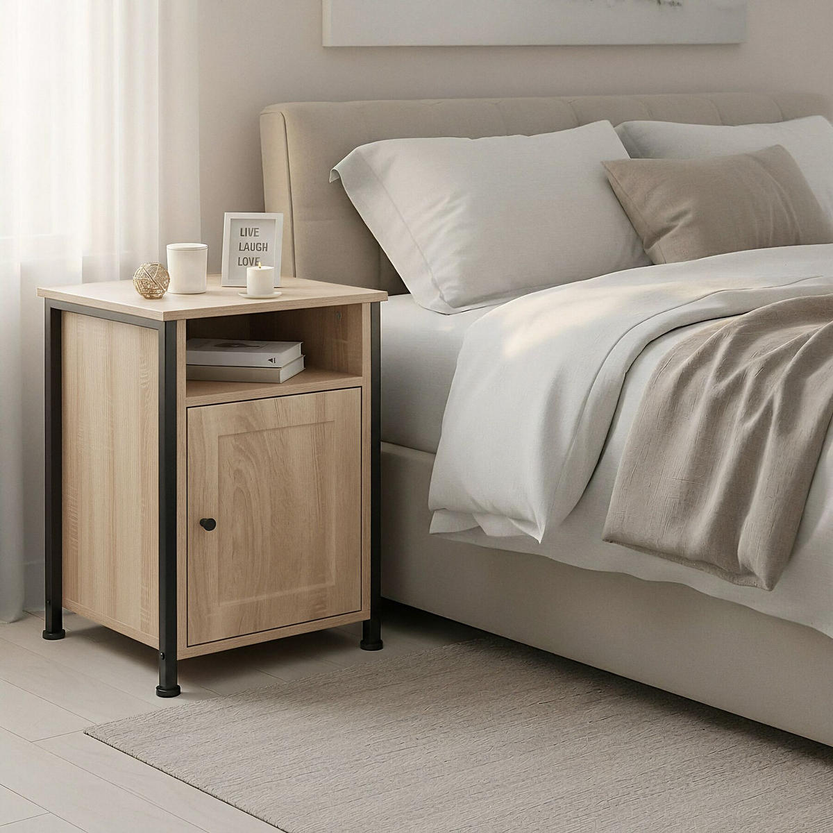 NACHTSCHRANK Blackburn,40 x 42 x 60,5 cm,Industrial Holz hell, Eiche Sonoma - Naturfarben, Holzwerkstoff (40/60.5/42cm) - tectake