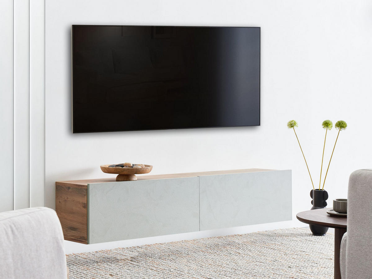 WANDMONTIERTER-TV-SCHRANK Grün/Braun Gladstone - Braun/Grün, Holzwerkstoff (140/30/32cm) - Beliani
