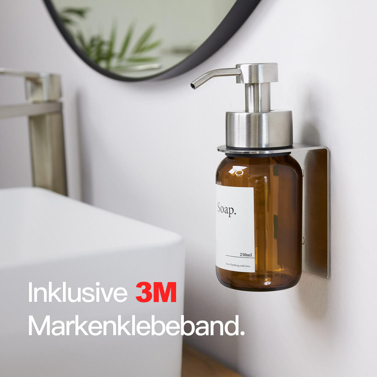 SEIFENSPENDER MIT WANDHALTER OHNE BOHREN Silber / Braunglas - Silberfarben/Braun, Glas/Metall (7/17/10cm) - Designfabrik Hamburg