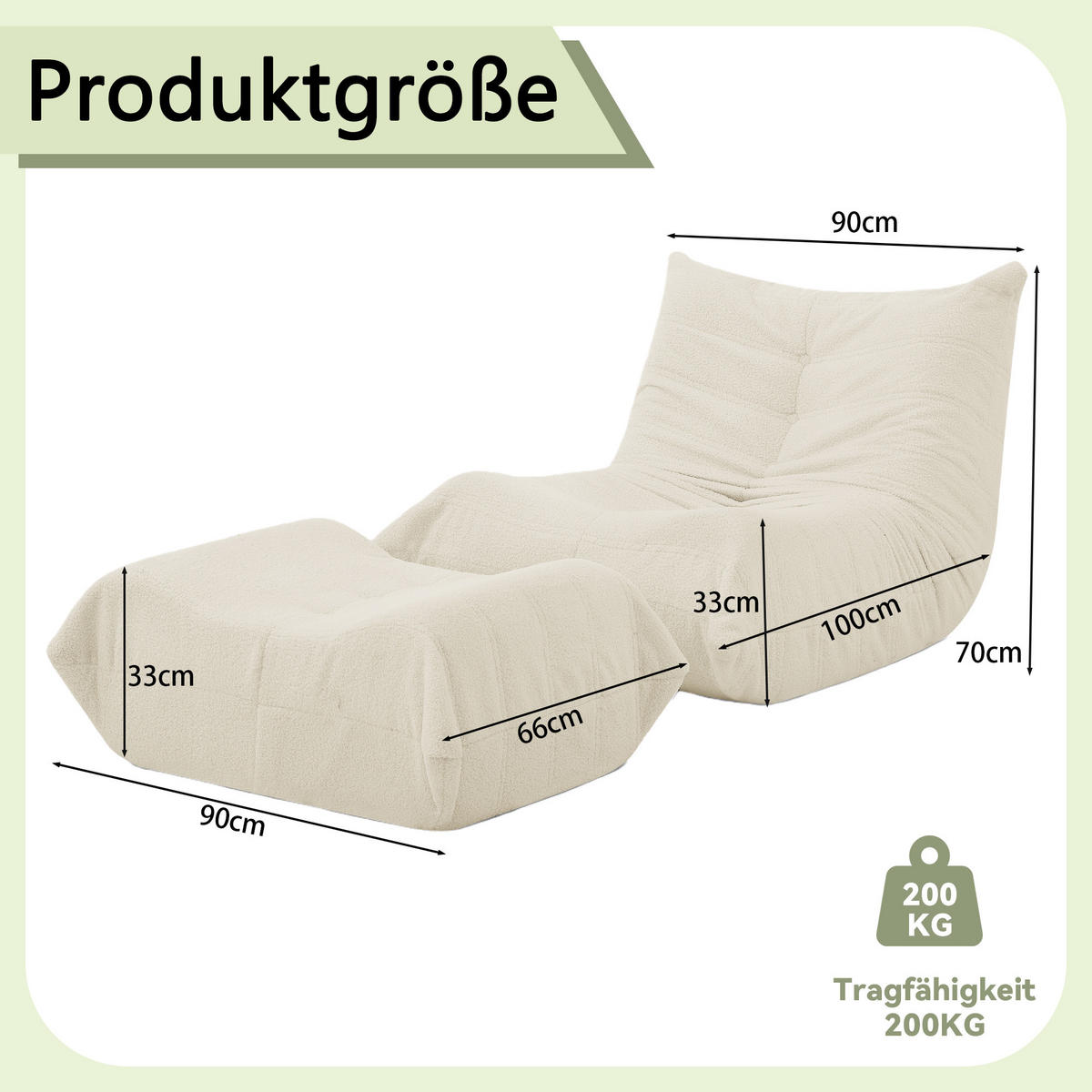 LAZY SOFA Teddypäls-look med Pall mjuk & ergonomisk - Beige, Textil (100/70/90cm) - Urban Meuble