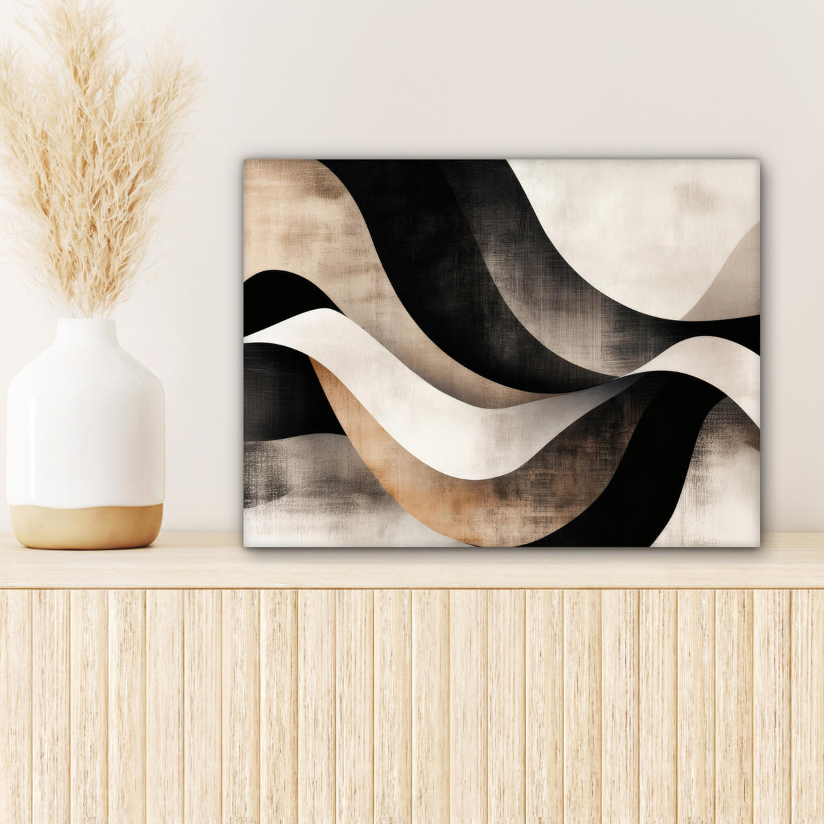 LEINWANDBILD Abstrakt - Wellen - Schwarz - Verwittert 40x30 cm - Trüffeleichefarben, Textil (40/30cm) - MuchoWow