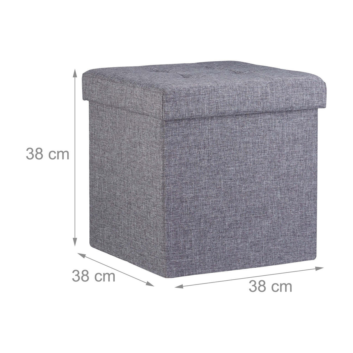 TABURET Tmavosivý skladací s úložným priestorom - antracitová, kompozitné drevo/textil (38/38/38cm) - Relaxdays