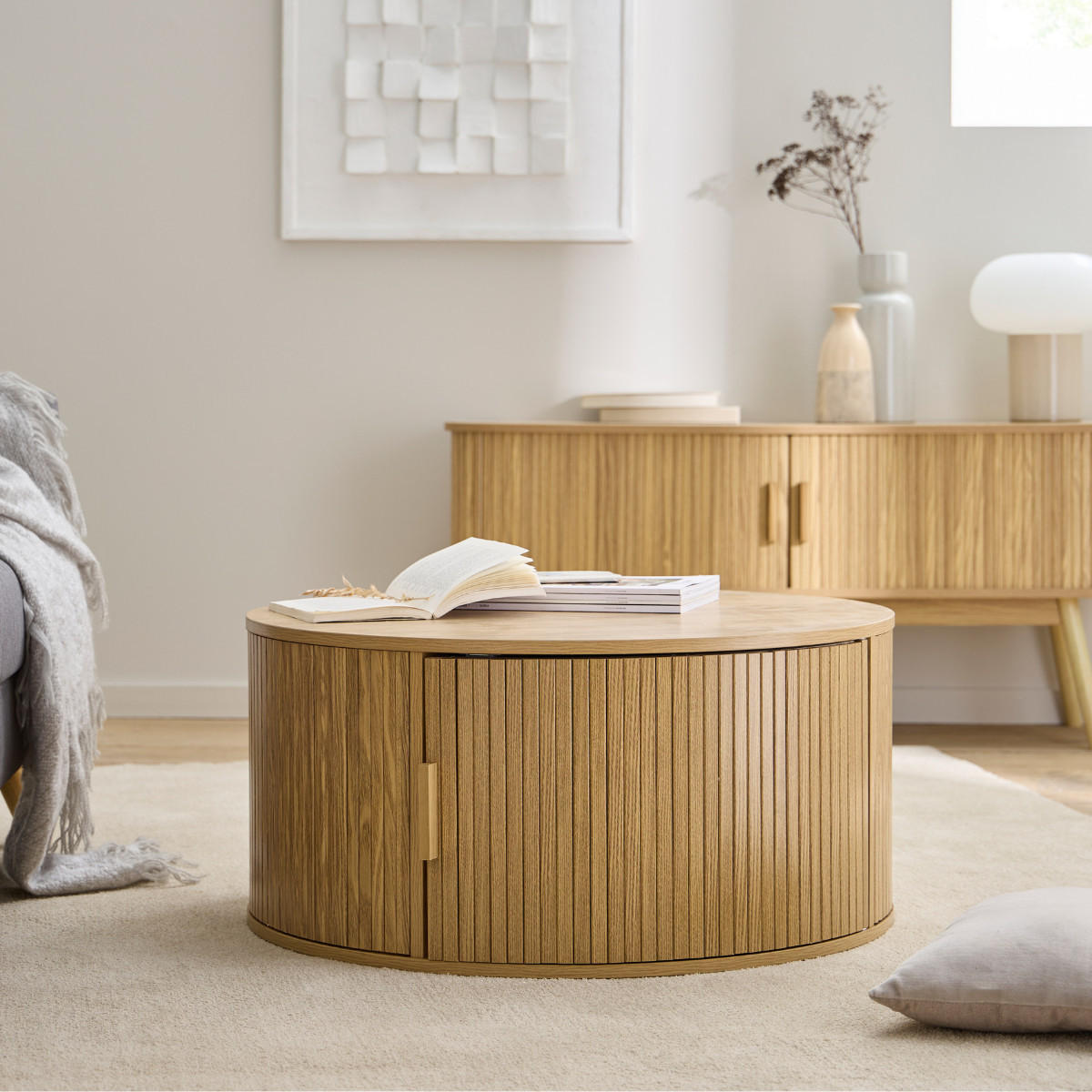 COUCHTISCH mit stauraum - ernest 75/75/35,5 cm - Eschefarben, Holzwerkstoff (83/75/35.5cm) - Calicosy