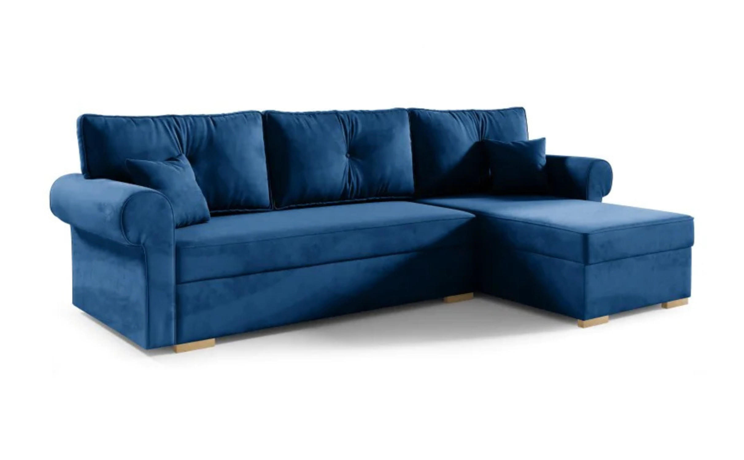ECKSOFA LION, L-Form mit Schlaffunktion und Bettkasten, Blau, Veloursstoff, rechts - Blau, Textil (238/85cm) - Sepro Meble