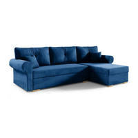 ECKSOFA LION, L-Form mit Schlaffunktion und Bettkasten, Blau, Veloursstoff, rechts - Blau, Textil (238/85cm) - Sepro Meble