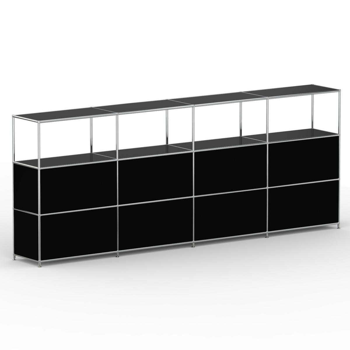HOCHSCHRANK, 4 offene Fächer, 8 Klappen, Breite 302 cm, Schwarz - Chromfarben/Silberfarben, Metall (40/118/302.2cm) - Versee