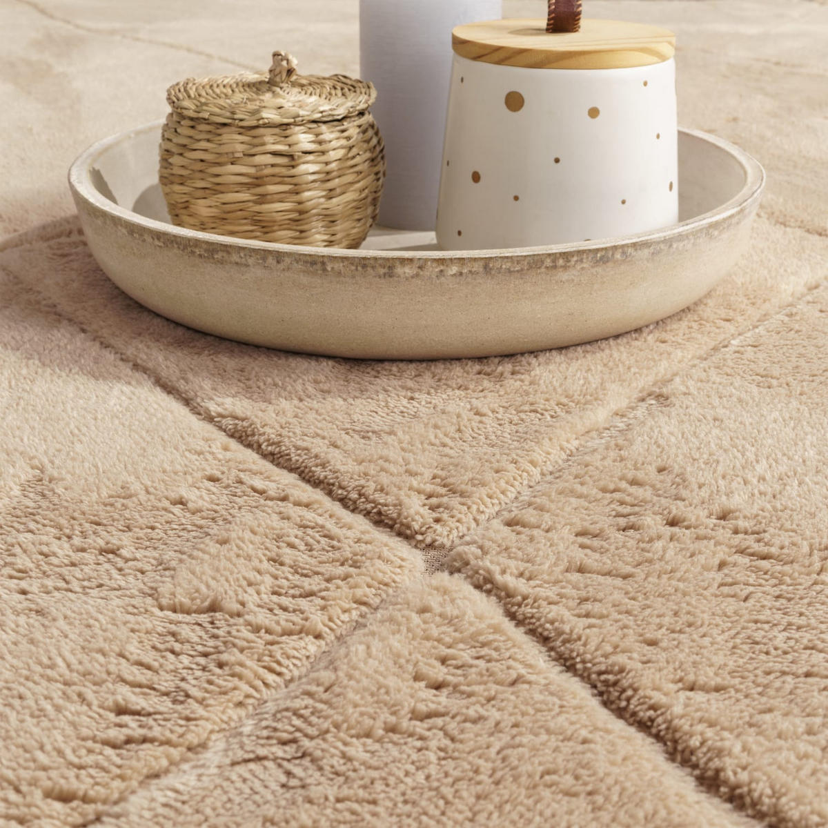 KURZFLORTEPPICH Waschbar, mit Rauten-Struktur, Beige, 60 x 100 cm - Beige, Textil (60/100cm) - KADIMA DESIGN