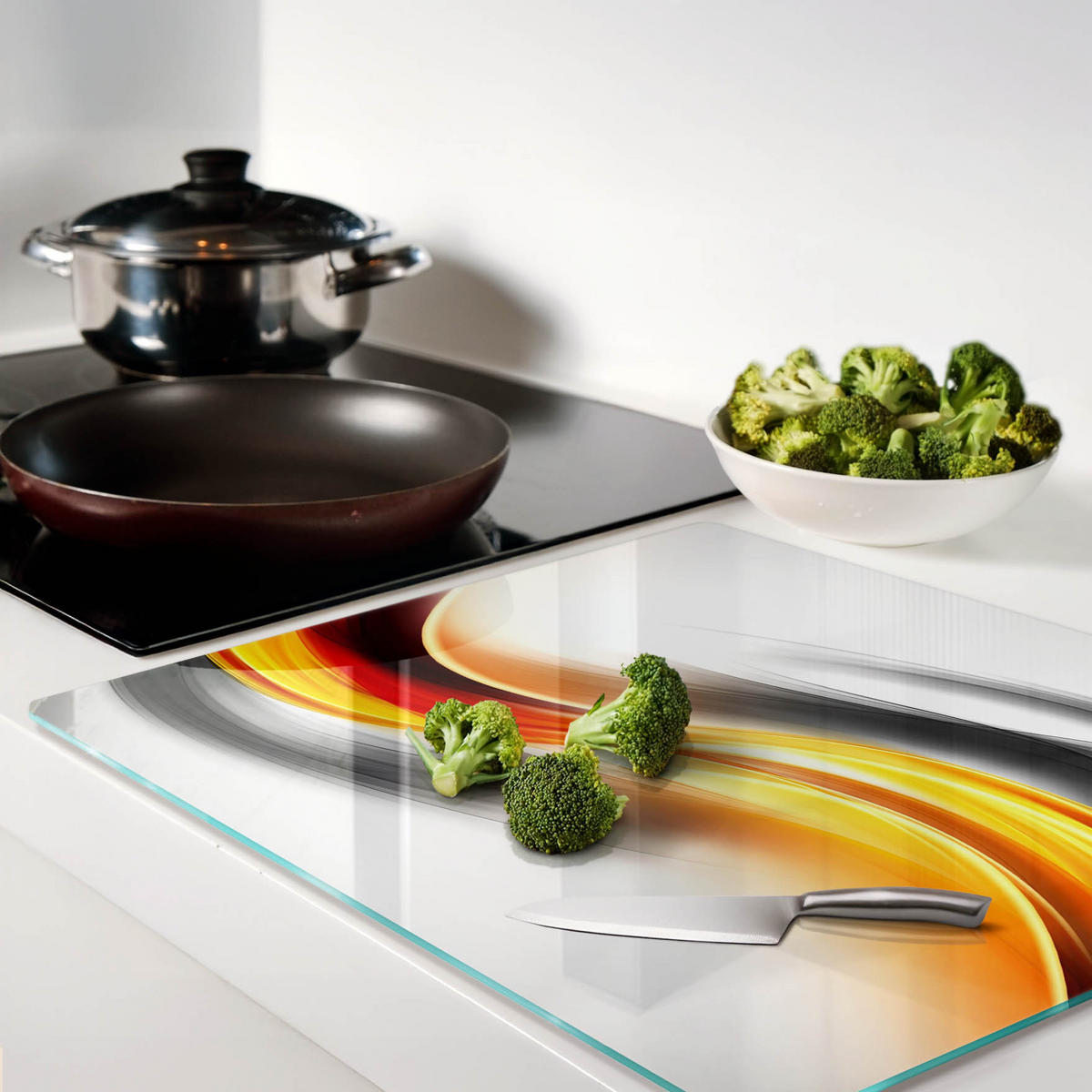 GLASPLATTE 60x52 cm Wellenabstraktion - Gelb, Glas (60/0.4/52cm) - TULUP