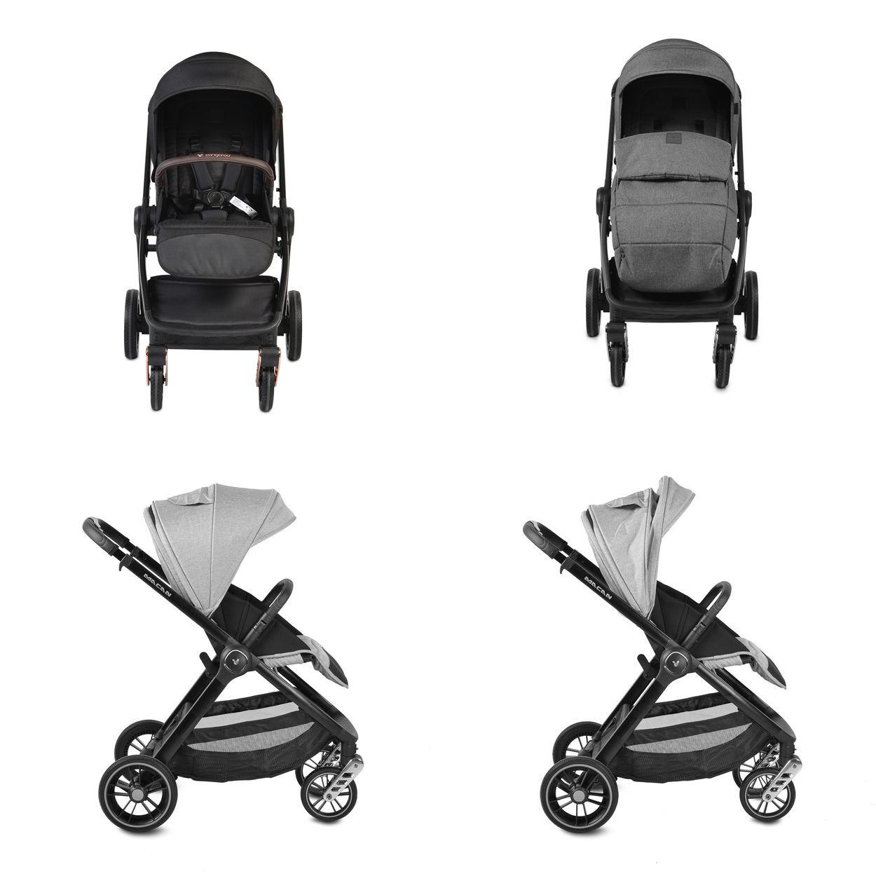 KOMBIKINDERWAGEN Macan 2 in 1 schwarz Babywanne Sportsitz Tasche PU-Räder Gurt - Schwarz, Metall (103/60/105cm) - Cangaroo