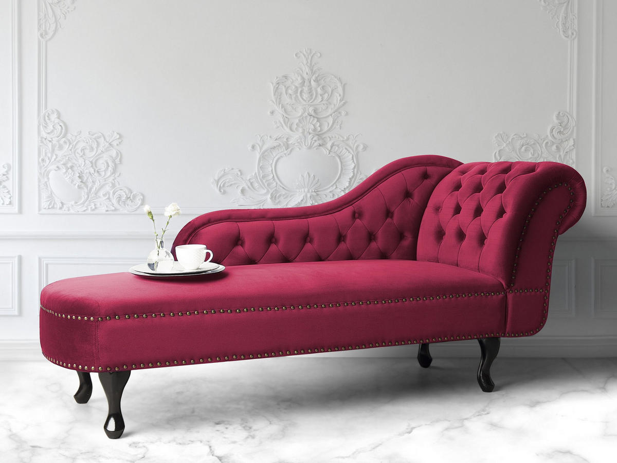 CHAISELONGUE Samtstoff burgunderrot rechtsseitig Nimes - Dunkelbraun/Rot, Textil (170/79/61cm) - Beliani