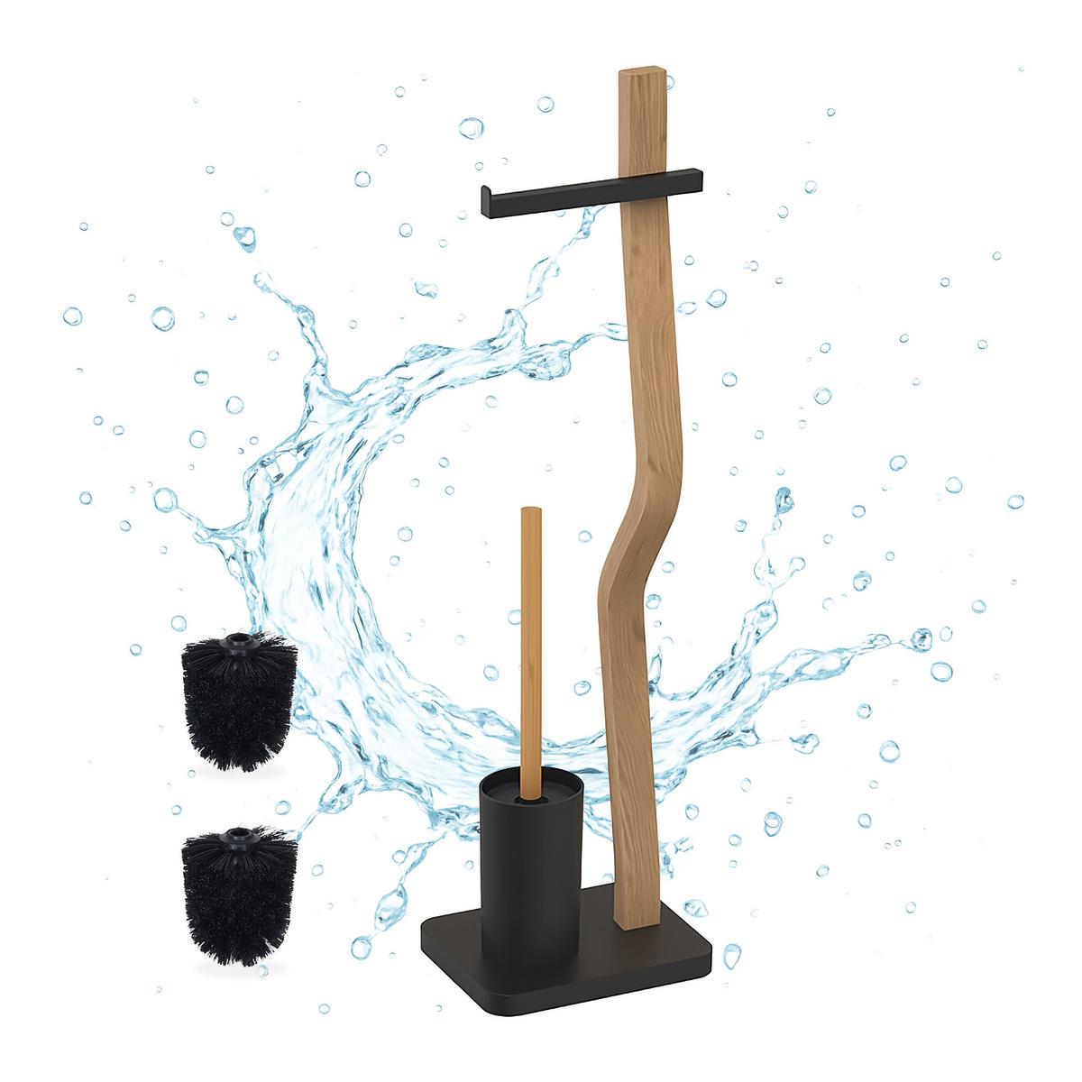 WC Garnitur - Schwarz, Holz/Kunststoff (23/78.5/18cm) - Relaxdays