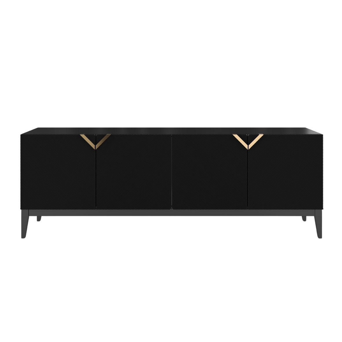 SIDEBOARD Demi Long, Schwarz-Gold, Mit Gefrästen Fronten, Massive Buche - Schwarz, Holz/Holzwerkstoff (201.5/70/42cm) - Visby