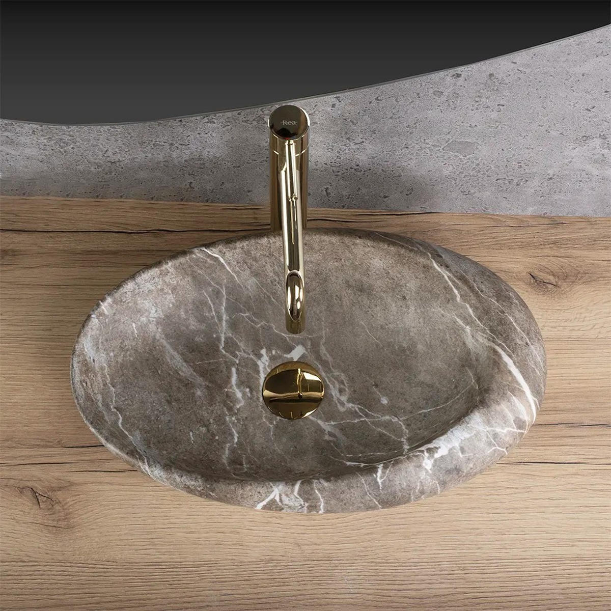 AUFSATZWASCHBECKEN Rea Roxy B Stone Nature - Grau, Keramik (31/13.5/49cm) - REA