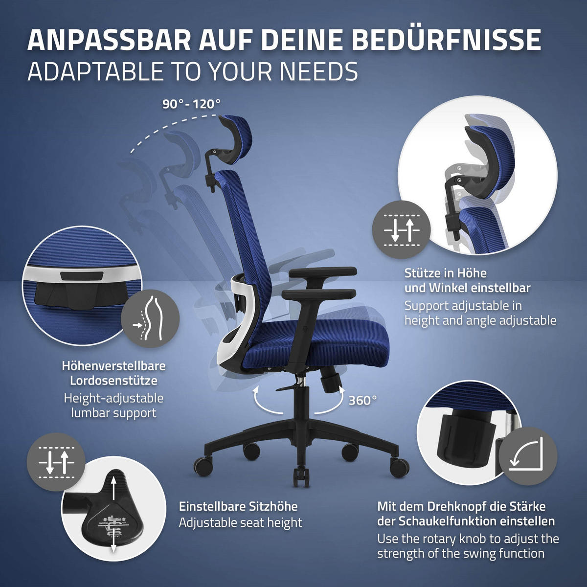 SCHREIBTISCHSTUHL Surpreme navy - Blau, Kunststoff (66/123/68cm) - ML-DESIGN