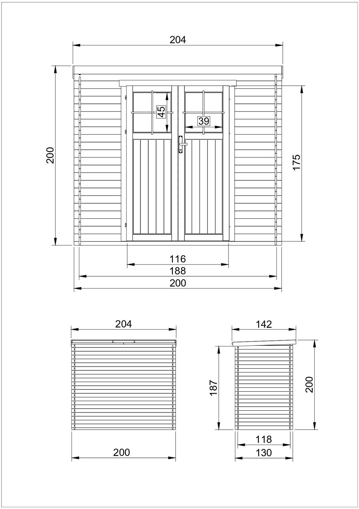 HOLZHAUS GARTENHAUS mit imprägniertem Boden - 2,22 m2 - M311F+M311G - Beige, Holz (204/206/142cm) - Timbela