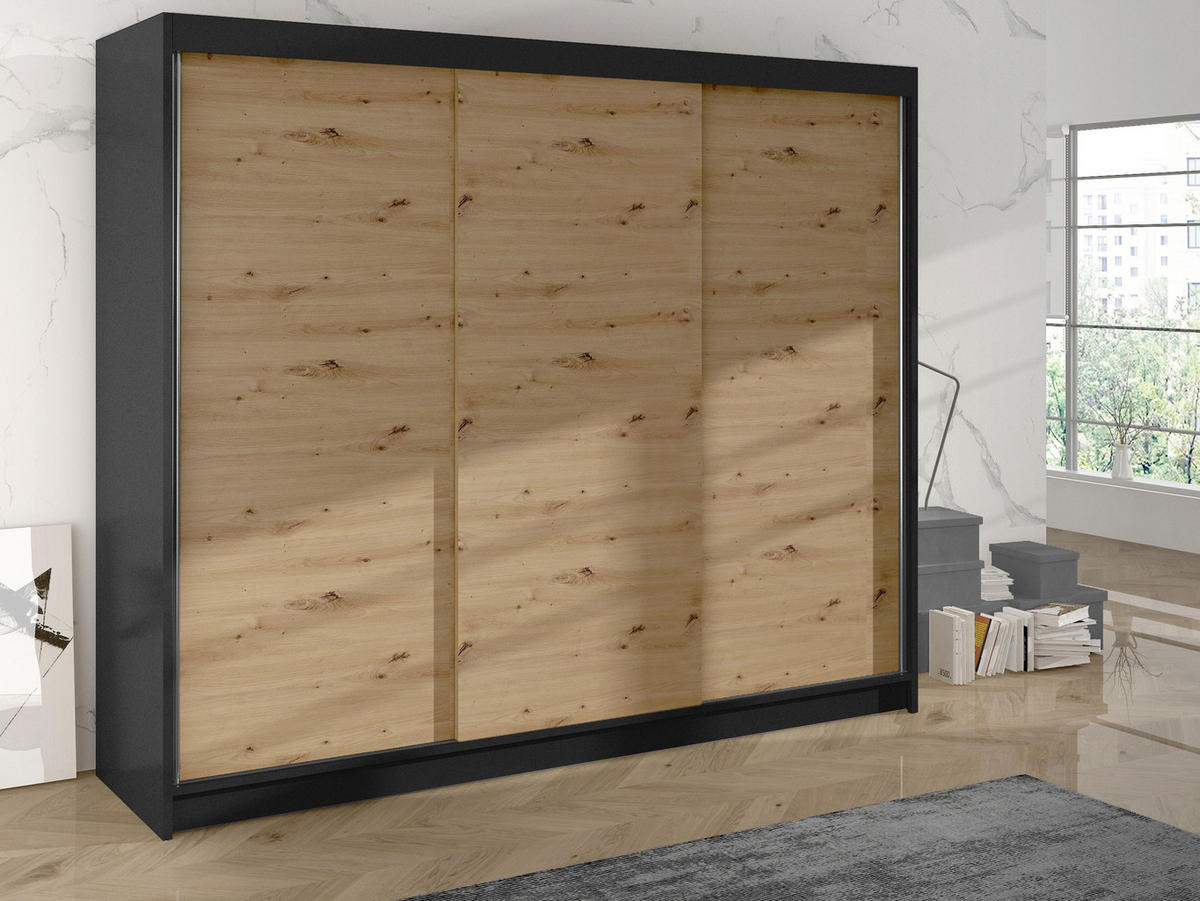 SCHWEBETÜRENSCHRANK Derby II - Braun, Holzwerkstoff/Metall (200/215/58cm) - MIRJAN24