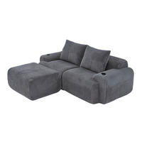 MODULARES 2-Sitzer Cordsofa mit Hocker Getränkehalter und Seitentasche 200/174/80 cm Dunkelgrau - Dunkelgrau, Textil (174/200cm) - Redom