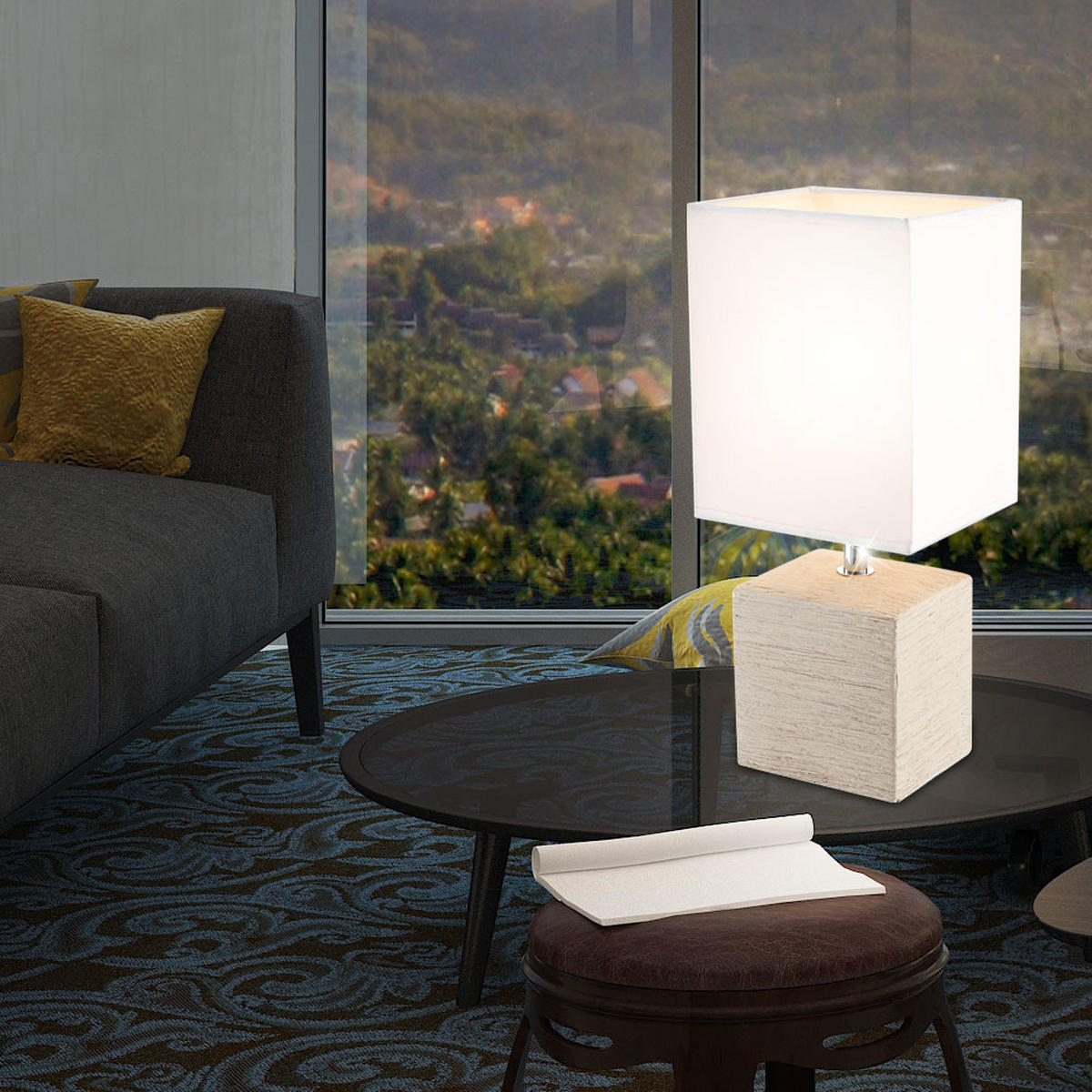 TISCHLEUCHTE Keramik Beige Weiß GERI 2er Set - Weiß, Textil (13/11/29cm) - Globo Lighting