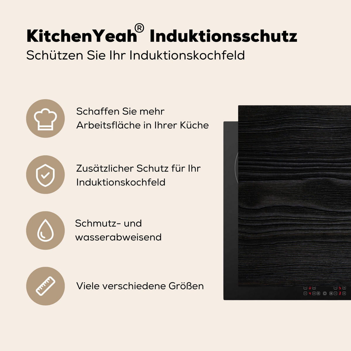 HERDABDECKPLATTE Schwarz - Holzoptik 77x51 cm - Schwarz, Kunststoff (77/51/0.2cm) - MuchoWow