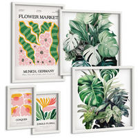 BILDER SET 5er Set - 50x50 cm & 20x30 cm & 40x60 cm Weißer Rahmen - Blumen und Blätter – moderne Poster - Weiß, Kunststoff (40/60cm) - TULUP