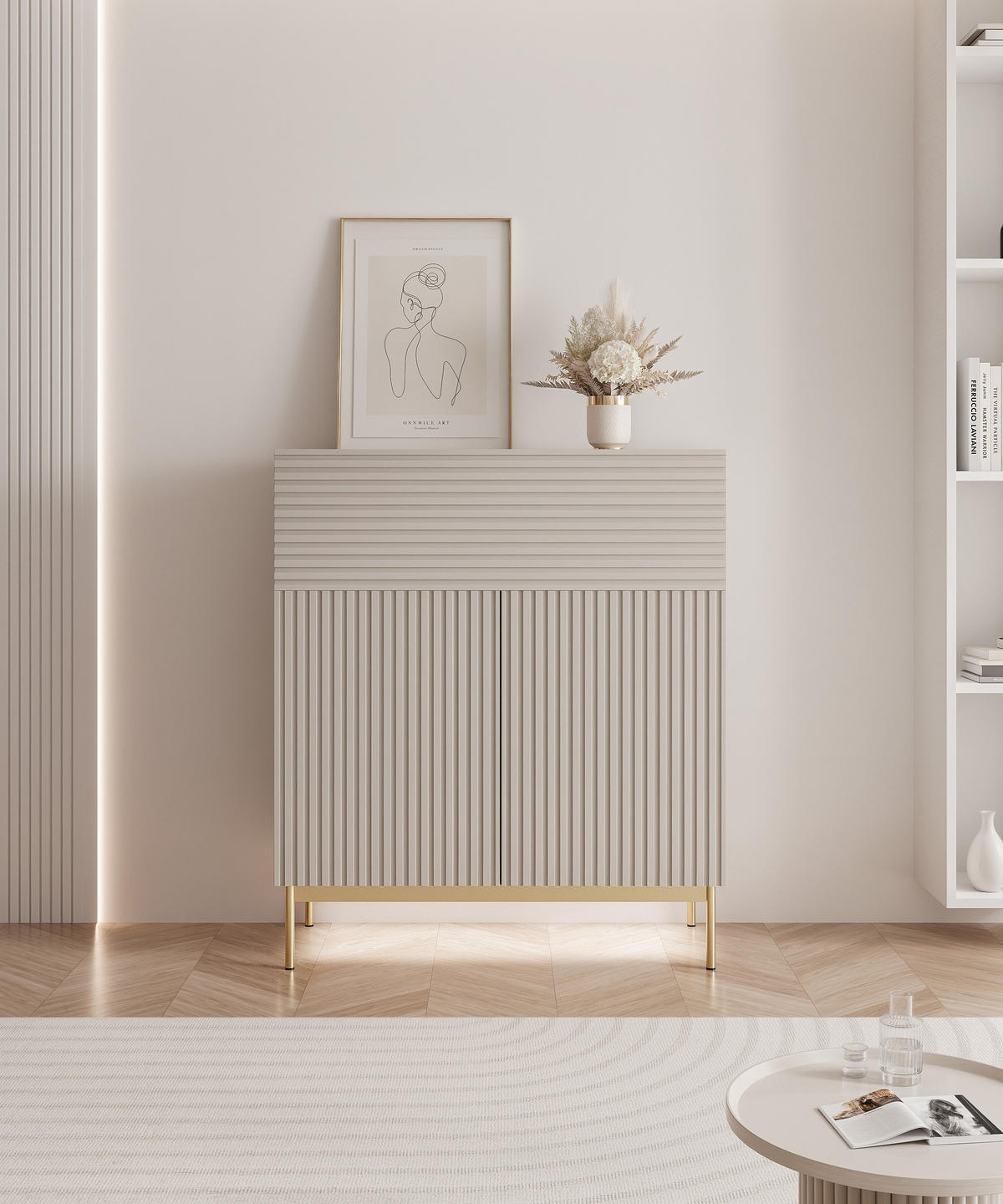 HIGHBOARD Linearis Kaschmirgrau 92 cm - Taupe/Goldfarben, Holzwerkstoff/Metall (91.9/105.4/35cm) - Selsey