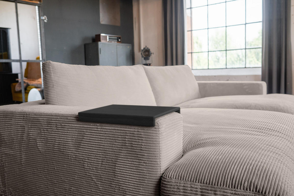 BIG SOFA-SET MIT TABLETT SCHWARZ MADELINE Taupe Cord - Taupe/Schwarz, Kunststoff/Textil (290/85/170cm) - KAWOLA