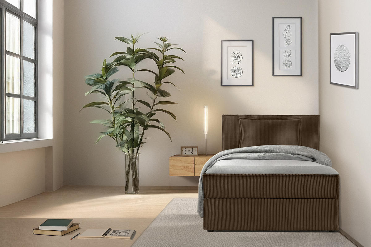BOXSPRINGBETT ROTI Einzelbett, dunkelbraun - Dunkelbraun/Schwarz, Holz/Holzwerkstoff (100/200cm) - KONSIMO®