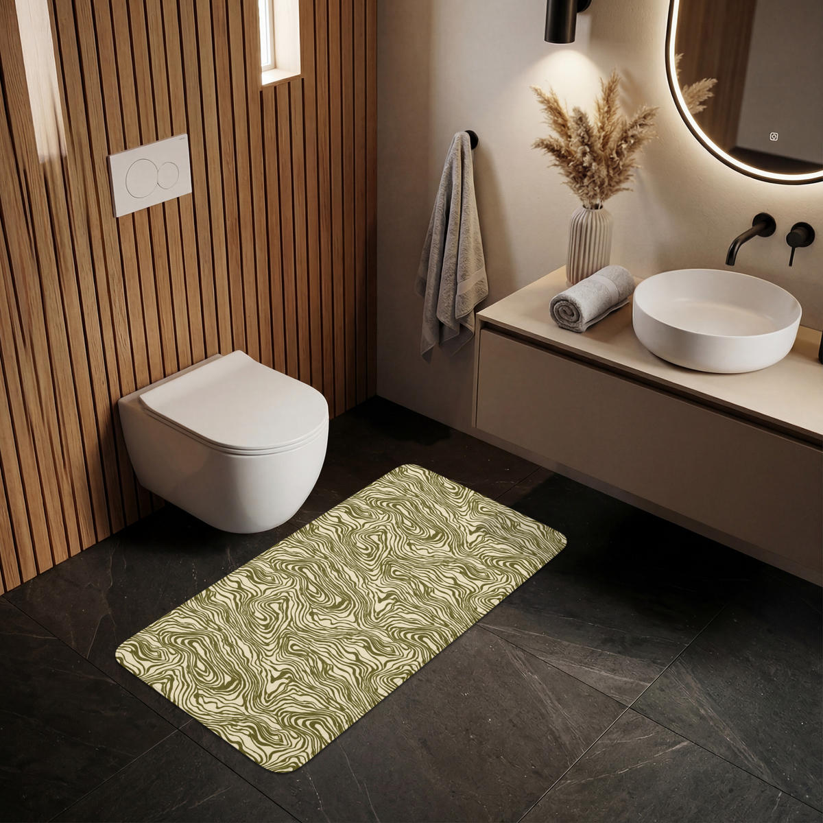 KOUPELNOVÁ PŘEDLOŽKA Abstraktní - Mramor - Zelený 120x60 cm - tmavě zelená, textil/plast (120/60cm)