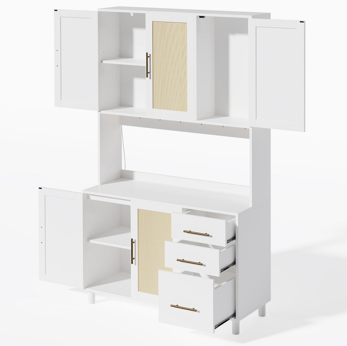 ANRICHTE 183 cm in Weiß mit LED-Beleuchtung und Steckdosen - Weiß, Holzwerkstoff (100/183/40cm) - Flora Grace