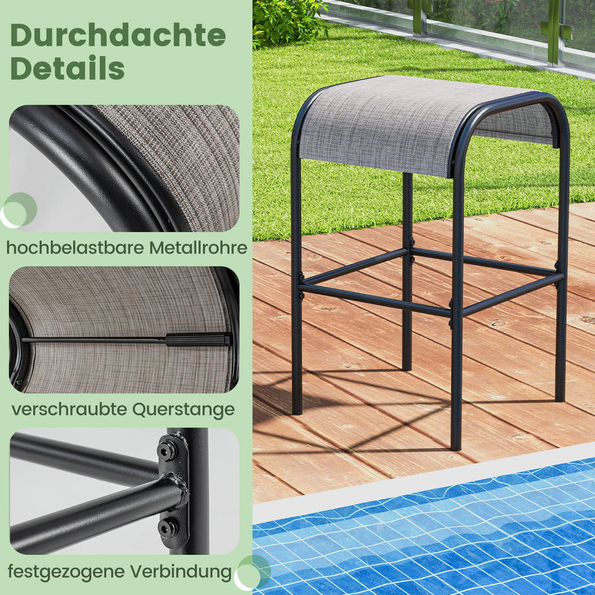 BARHOCKER Kaffee(2er-Set) - Braun, Metall (47/76/47cm) - COSTWAY