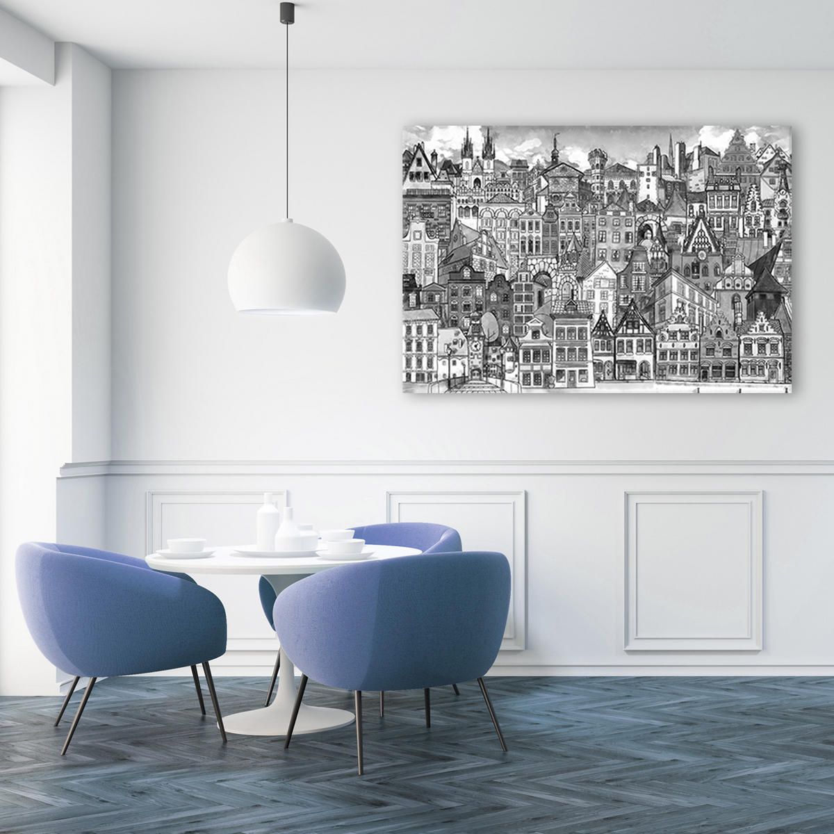 WANDBILD fröhliche stadt - Schwarz, Textil (60/40cm) - Feeby