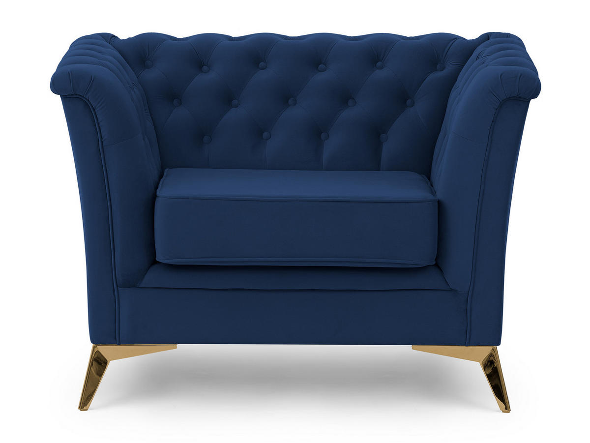 CHESTERFIELD-SESSEL Whitby Marineblau Samt mit goldenen Füßen - Goldfarben/Dunkelblau, Holz/Textil (116/78/82cm) - S-Style Möbel