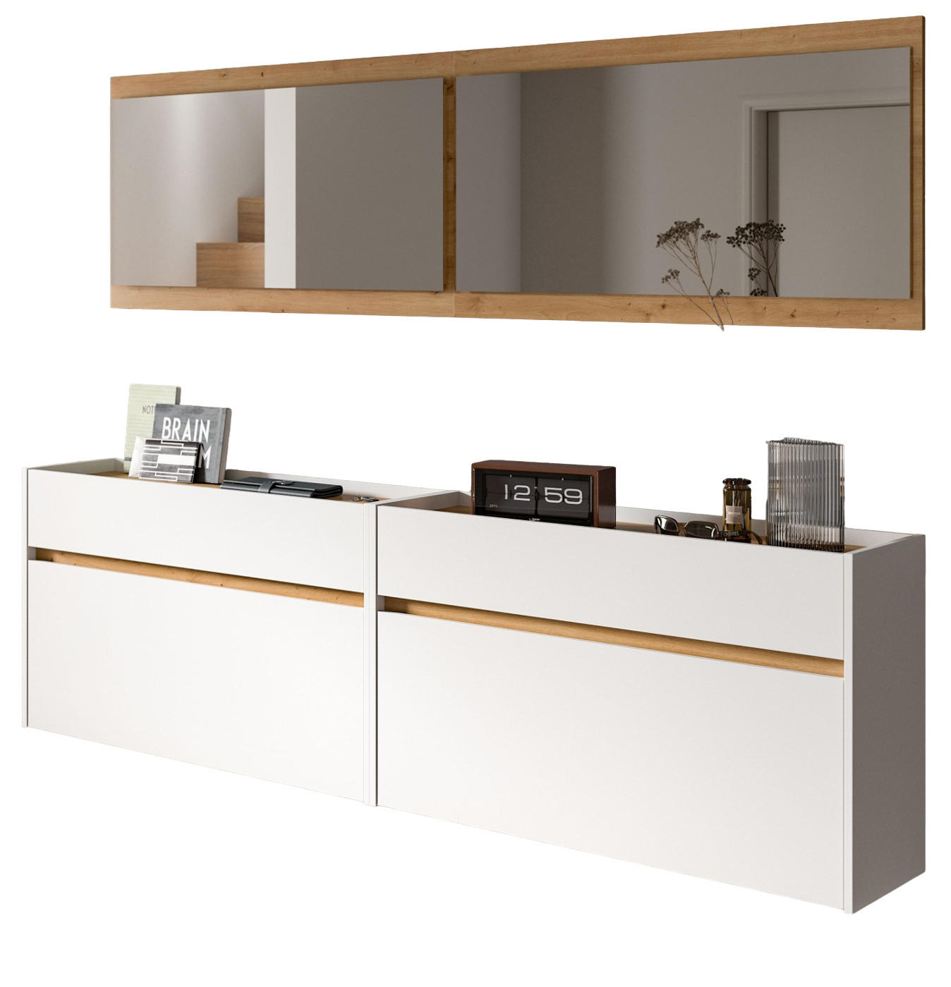 GARDEROBE-SET weiß und Artisan Eiche, Garderobe 4-teilig, 220 x 192 cm, Borga - Weiß/Eiche Artisan, Holzwerkstoff (220/192/32cm) - Inn.Furn