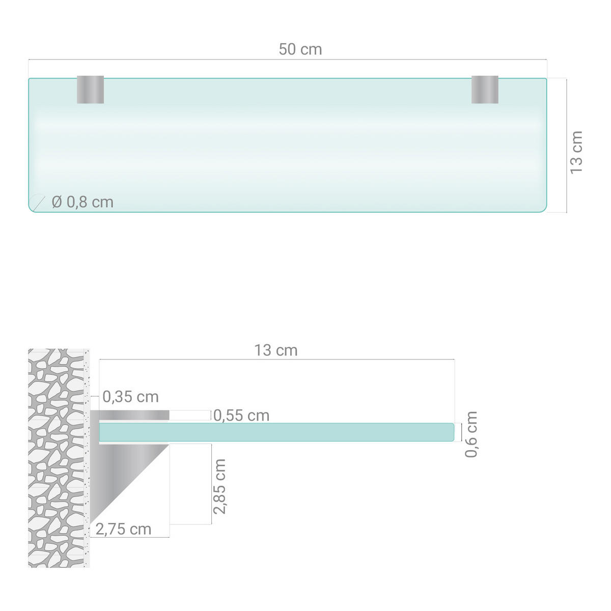 GLASREGAL Milchglas - 50x13 cm - Transparent, Glas (50/0.6/13cm) - TULUP