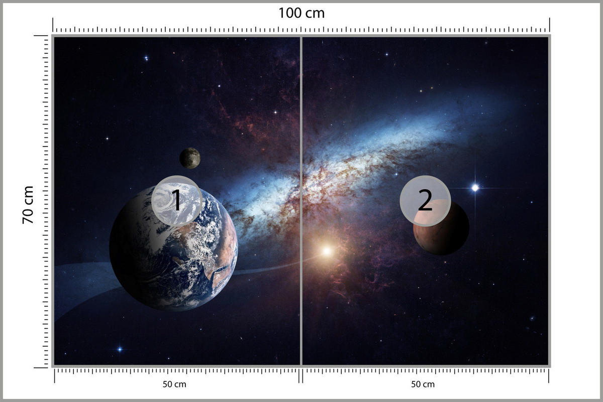 FOTOTAPETE für Kinderzimmer Planeten Galaxie Kosmos Nebel 100x70 - Violett/Weiß, Papier (100/70cm) - Muralo
