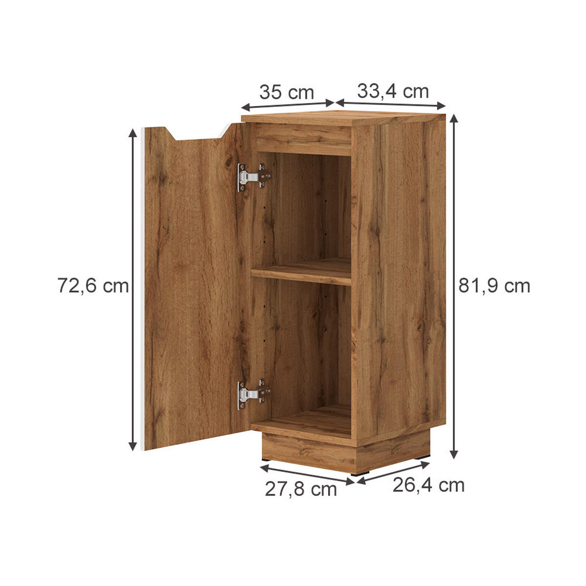 MIDISCHRANK Lotta Eiche/Weiß mit Kachelstruktur 33.4 x 81.9 cm - Eichefarben/Weiß, Holzwerkstoff (33.4/81.9/35cm) - Vicco