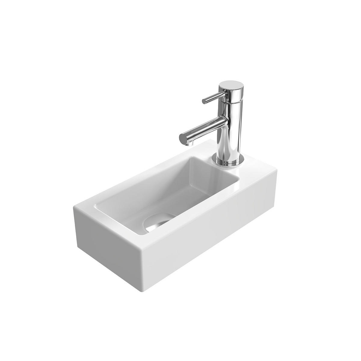 HANDWASCHBECKEN mit pflegeleichter Oberfläche, 1 Hahnloch Weiß 36,5 / 18 / 9 cm - Weiß Hochglanz, Keramik (36.5/9/18cm) - EMKE