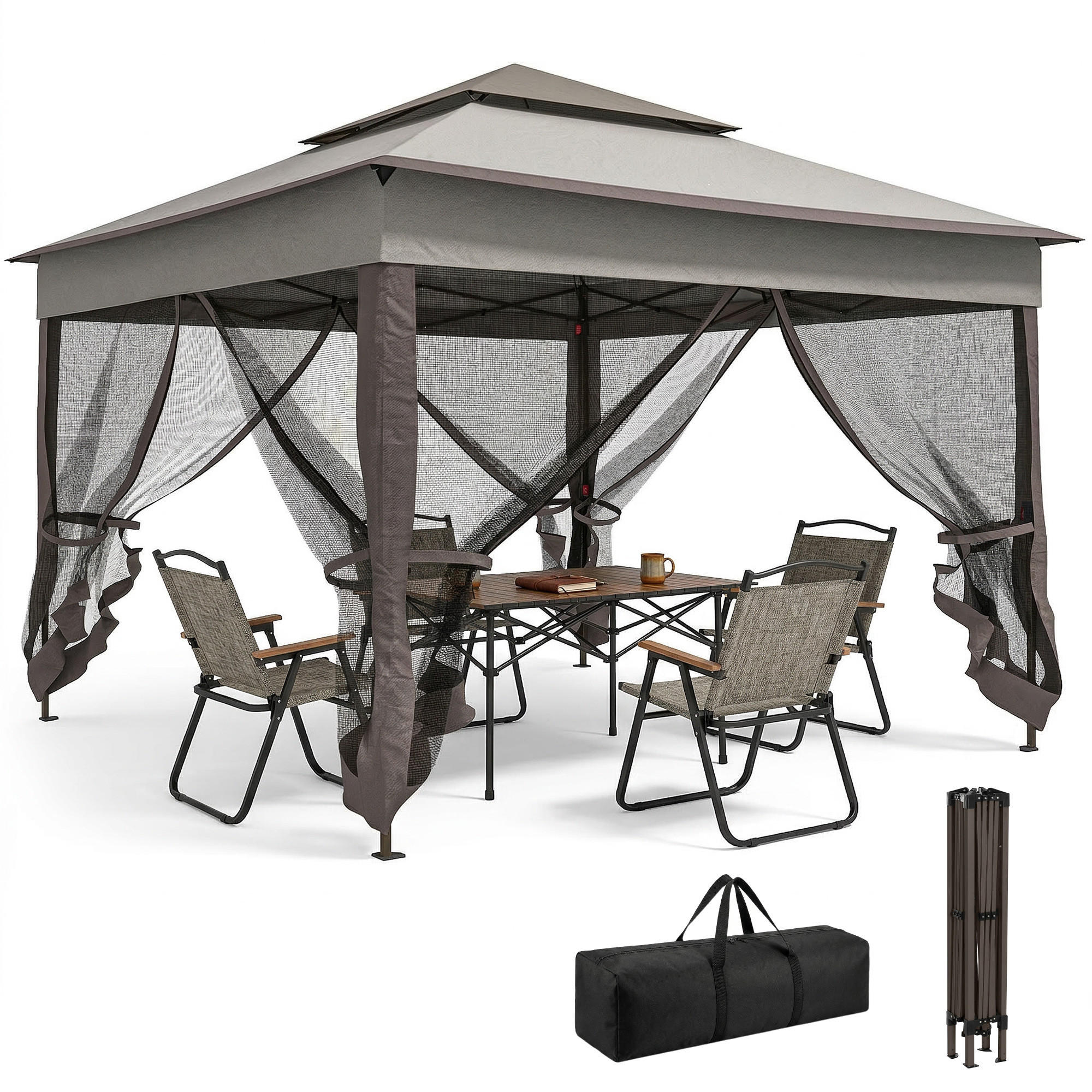 PAVILLON DE-07430 mit Seitenwänden und Insektenschutz Grau - Hellgrau, Textil/Metall (325/270/325cm) - ComfortXL