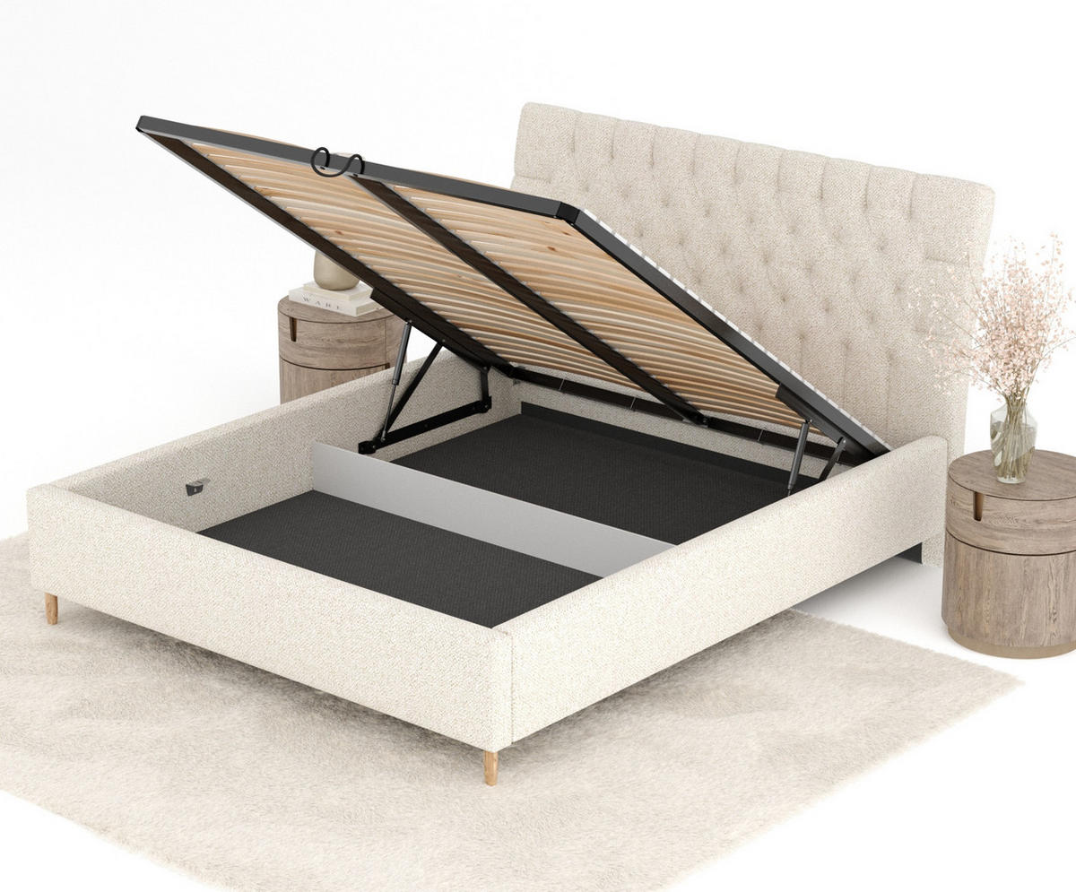 POLSTERBETT Vezzola Creme 160/200 cm im Plüsch-Stoff - Creme/Naturfarben, Holz/Holzwerkstoff (160/200cm) - Maison de Reve