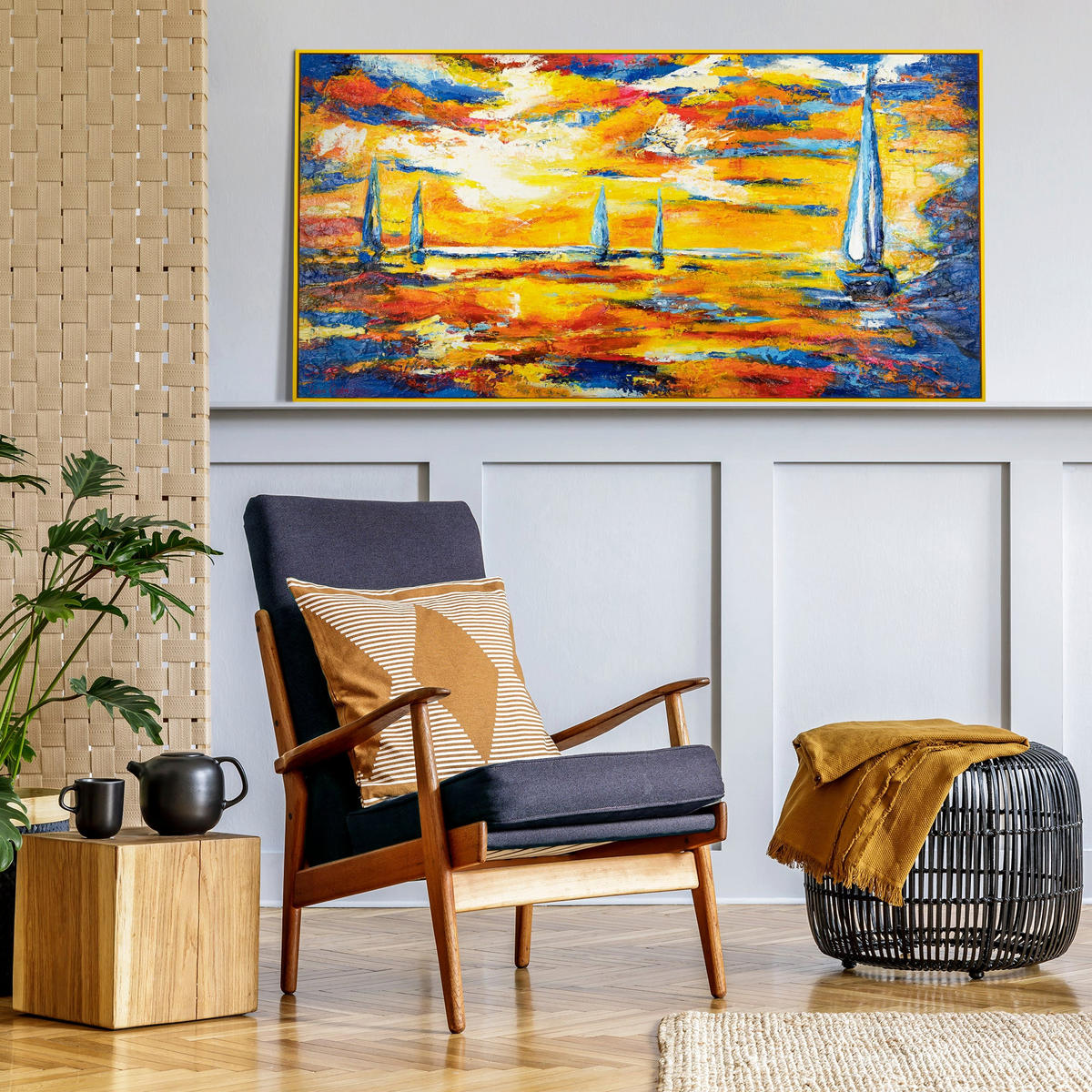 GEMÄLDE Meer Mirage Schattenfugenrahmen Gelb 160x80 cm - Gelb, Holz (160/80cm) - YS-art gallery