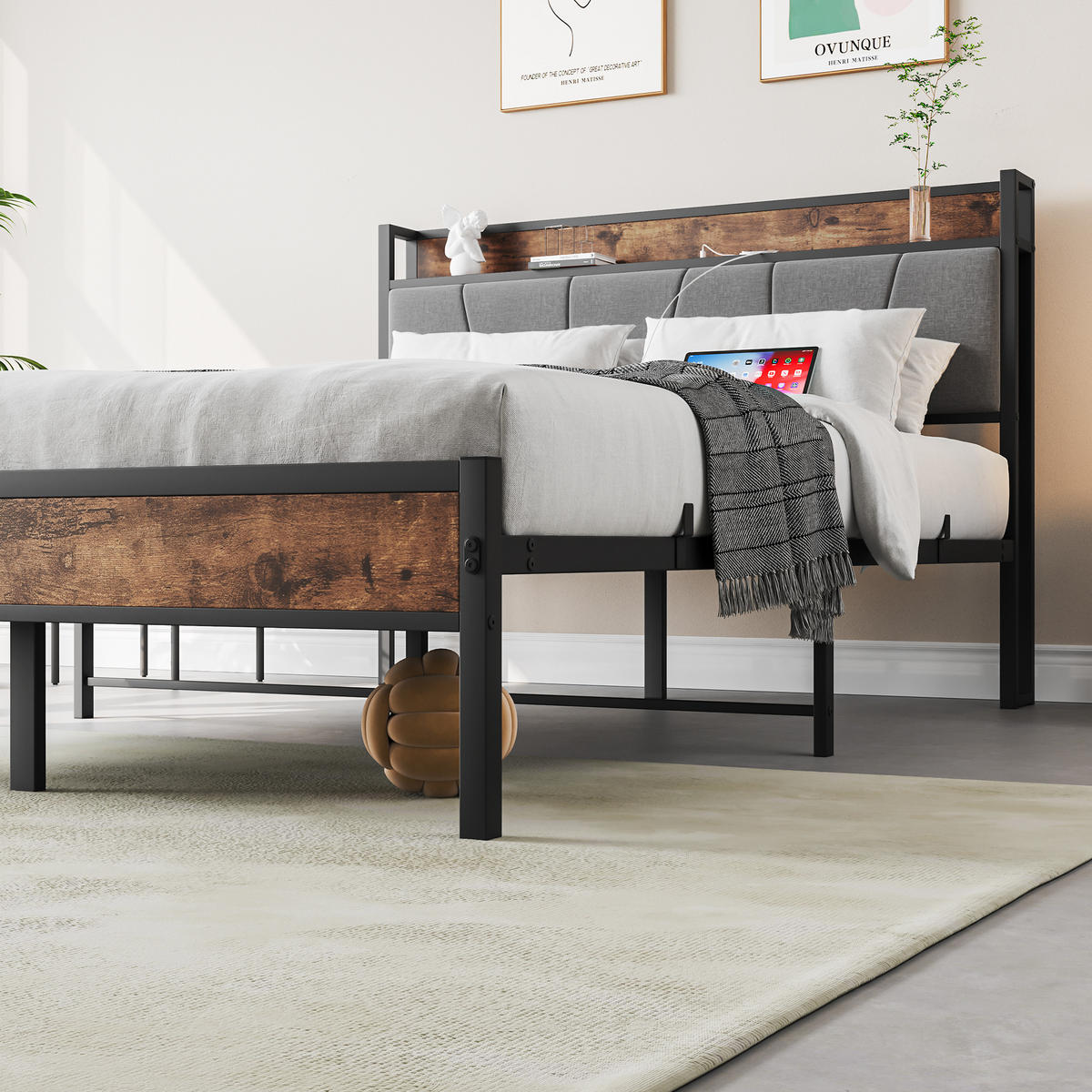 METALLBETT 120/200 cm Braun mit LED und USB - Braun, Metall (120/200cm) - Oxeza