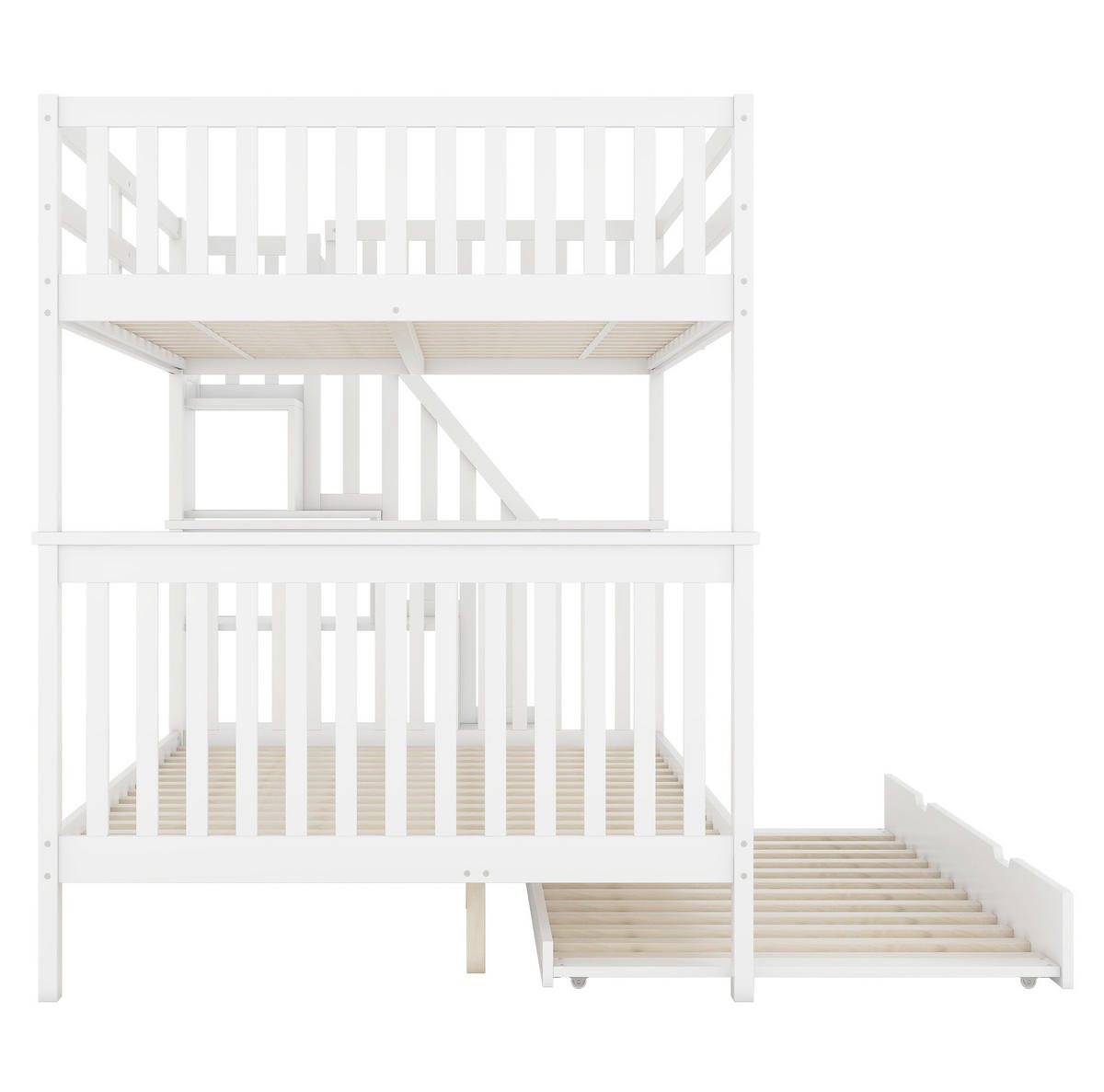 ETAGENBETT 140/200 cm in Weiß mit Treppenregal und Rollbett - Weiß, Holz (140/200cm) - OKMYHOME
