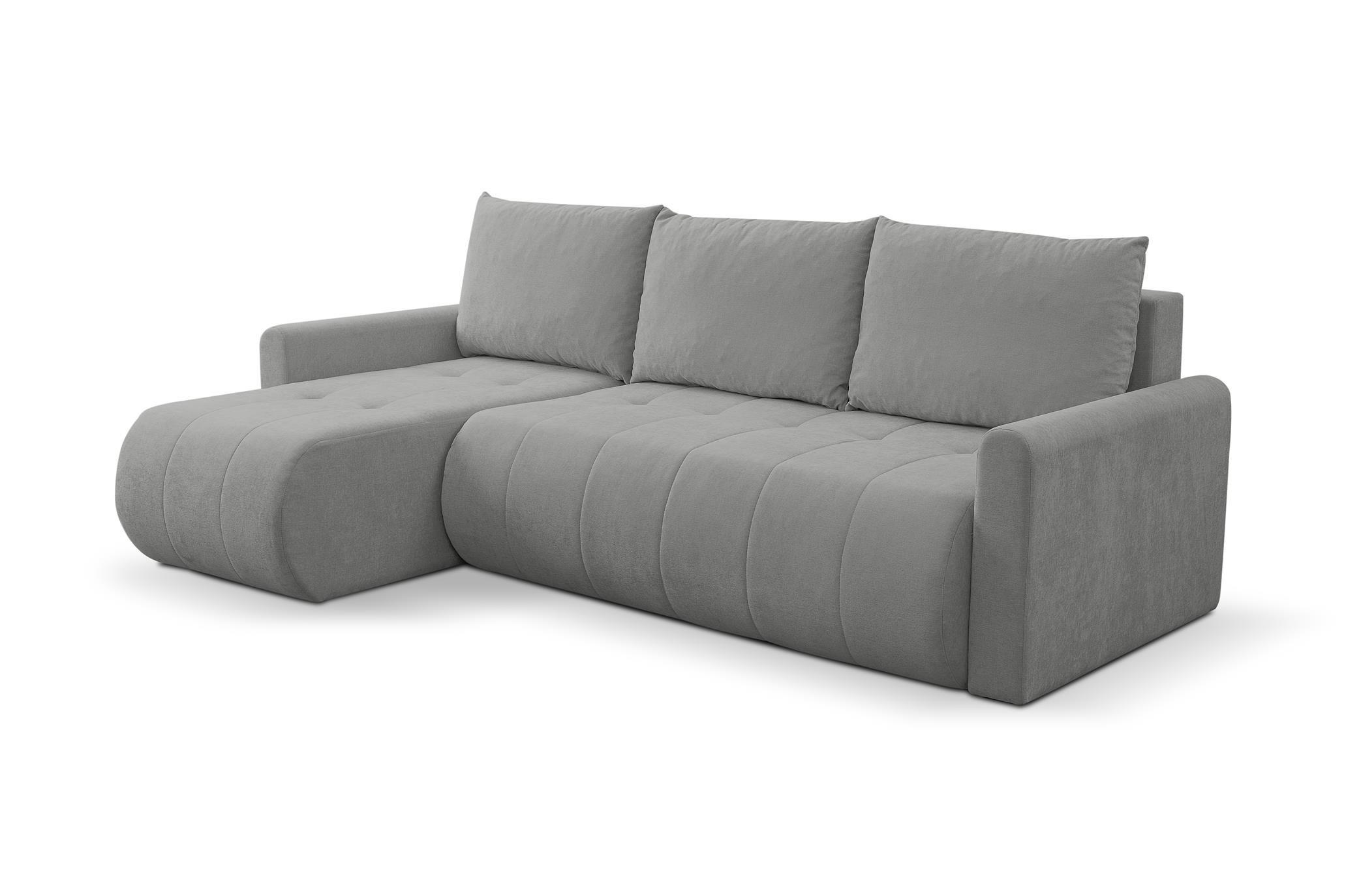 ECKSOFA Sprento Grau, in Chenille-Stoff, mit Schlaffunktion und Bettzeugfach - Grau, Holzwerkstoff/Textil (230/149cm) - Bettso