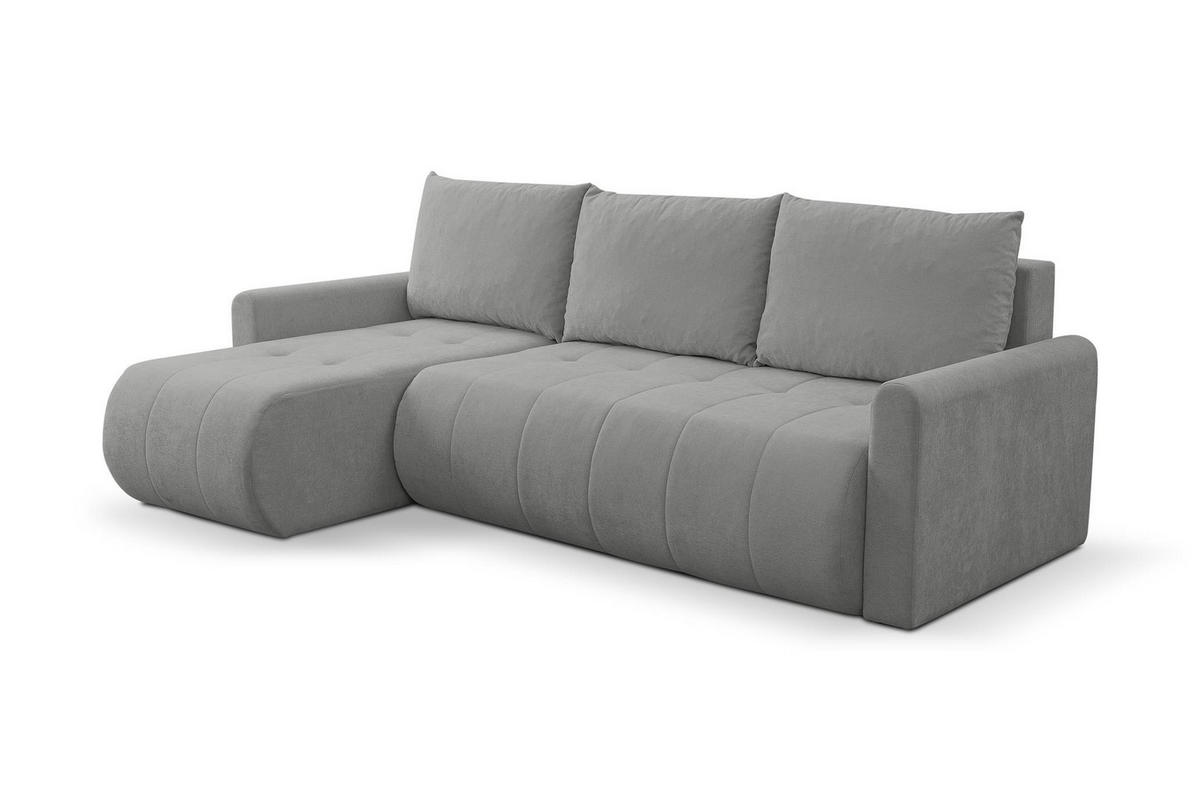 ECKSOFA Sprento Grau, in Chenille-Stoff, mit Schlaffunktion und Bettzeugfach - Grau, Holzwerkstoff/Textil (230/149cm) - Bettso