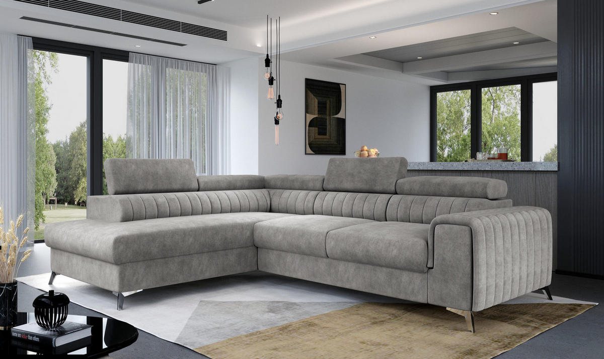 ECKSOFA - OLIVIER (Links, Dunkelgrau) - Dunkelgrau/Grau, Textil (275/205cm) - Möblo