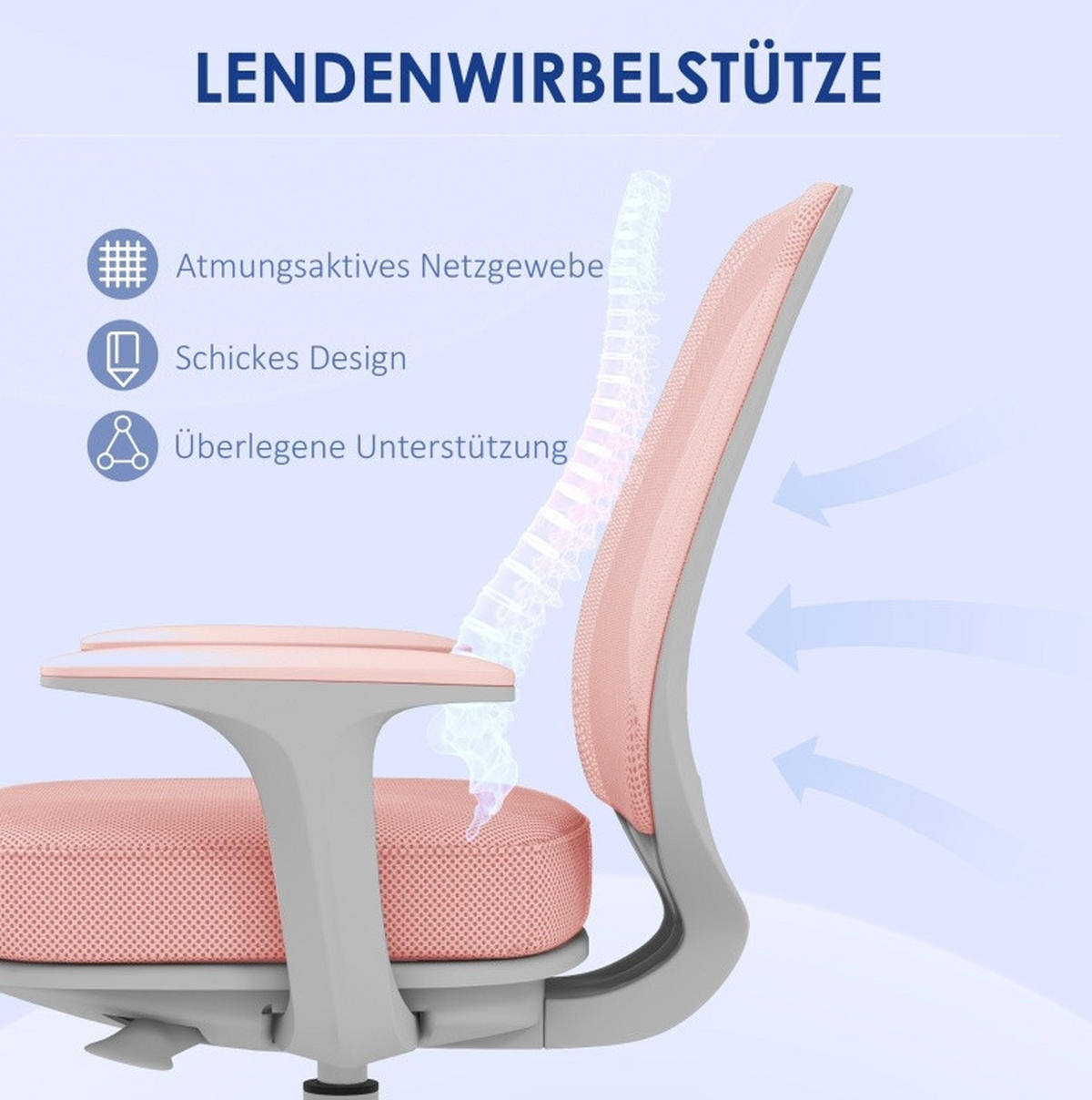 BÜROSTUHL in Rosa 48x55x94,5 cm, höhenverstellbar und drehbar, mit Sicherheitsrollen - Pink, Textil (55/94.5/48cm) - IVMEU