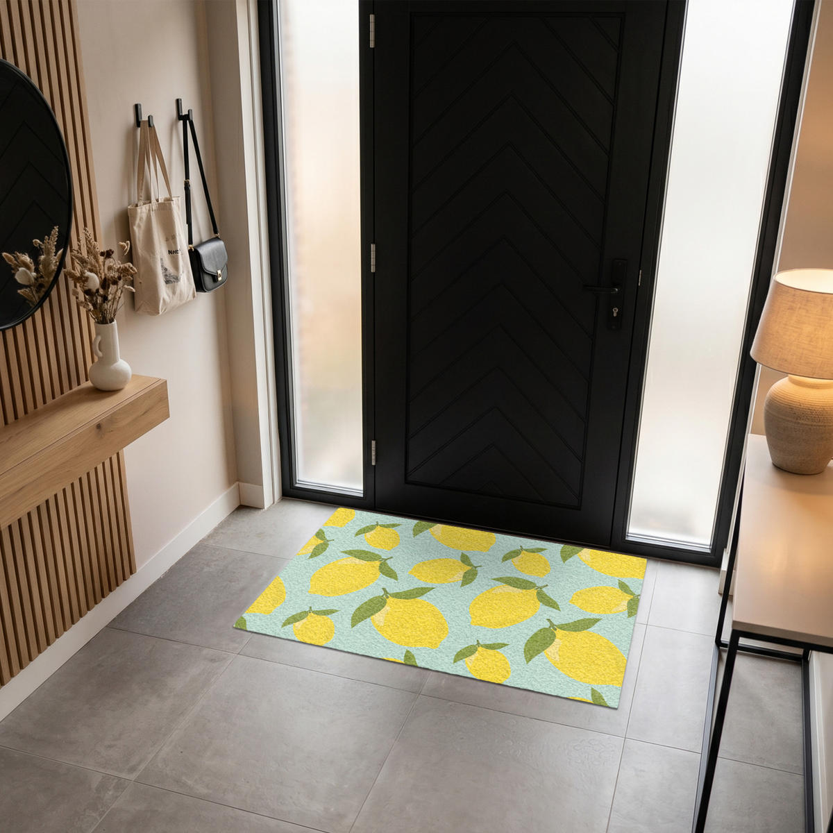 ROHOŽKA Citrony vzor - Žlutá - Modrá - Vzor - Ovoce 120x80 cm - žlutá, textil/umělá hmota (120/0.4cm) - MuchoWow