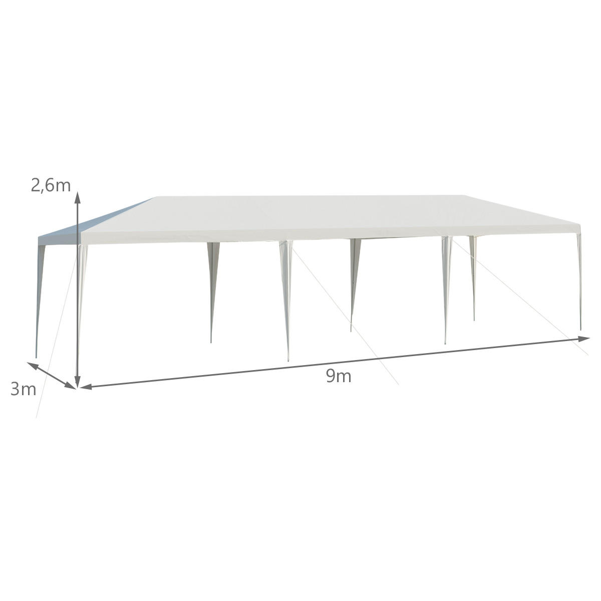 GARTENPAVILLON Weiß - Weiß, Metall (900/260/300cm) - COSTWAY