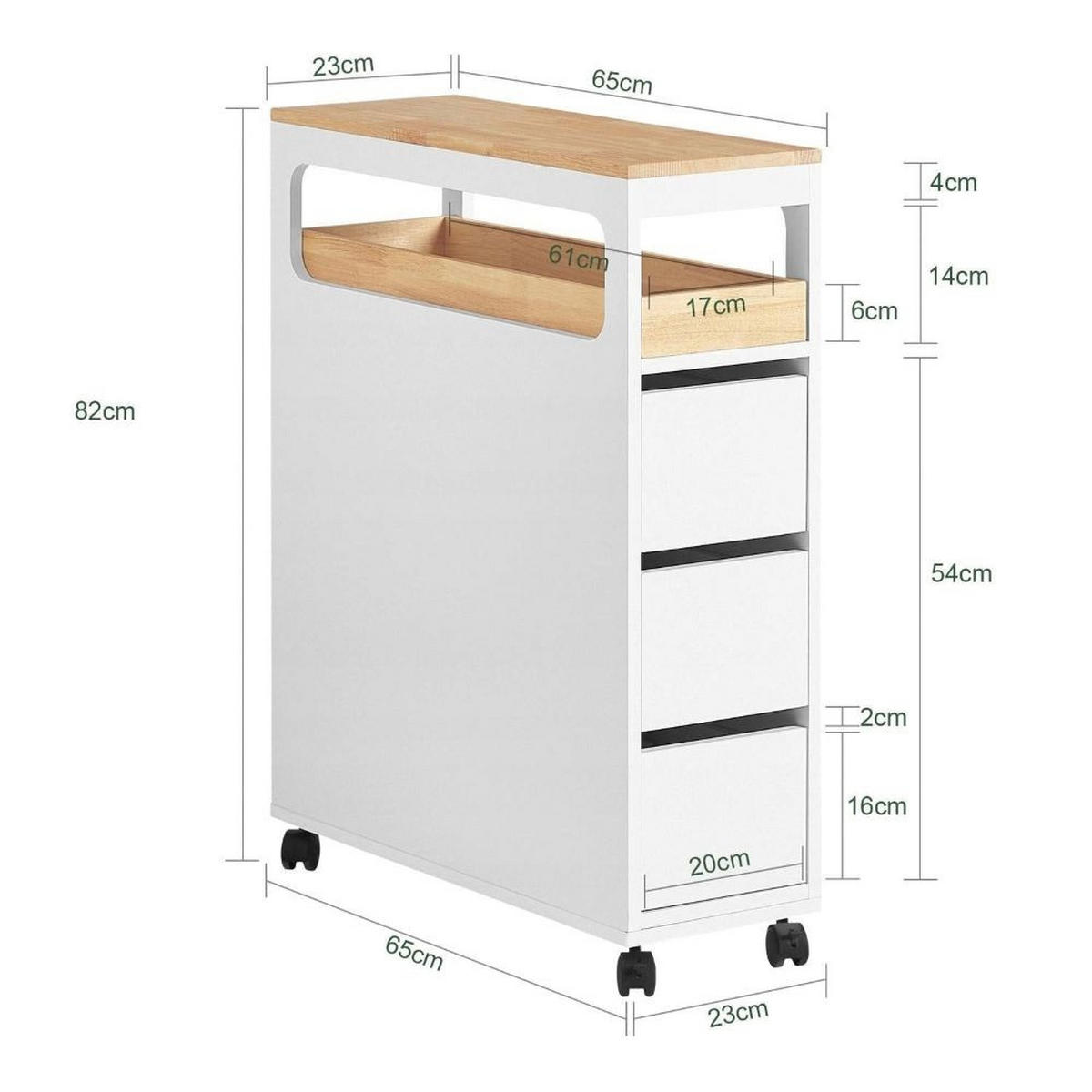 ROLLSCHRANK, weiß 65/23/82 cm - Weiß, Holzwerkstoff (85/10/72cm)
